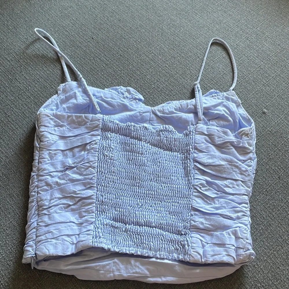 Zara Ruffle Crop Blue Ruched Top - Picture 7 of 10